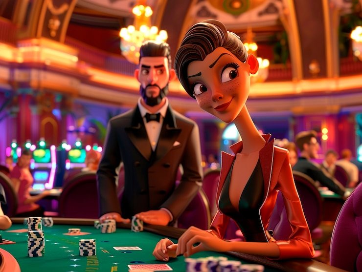 Dealer profesional melaksanakan permainan kartu dalam studio langsung Dealer wis777 membagikan kartu Baccarat dalam studio langsung dengan kamera multi-sudut